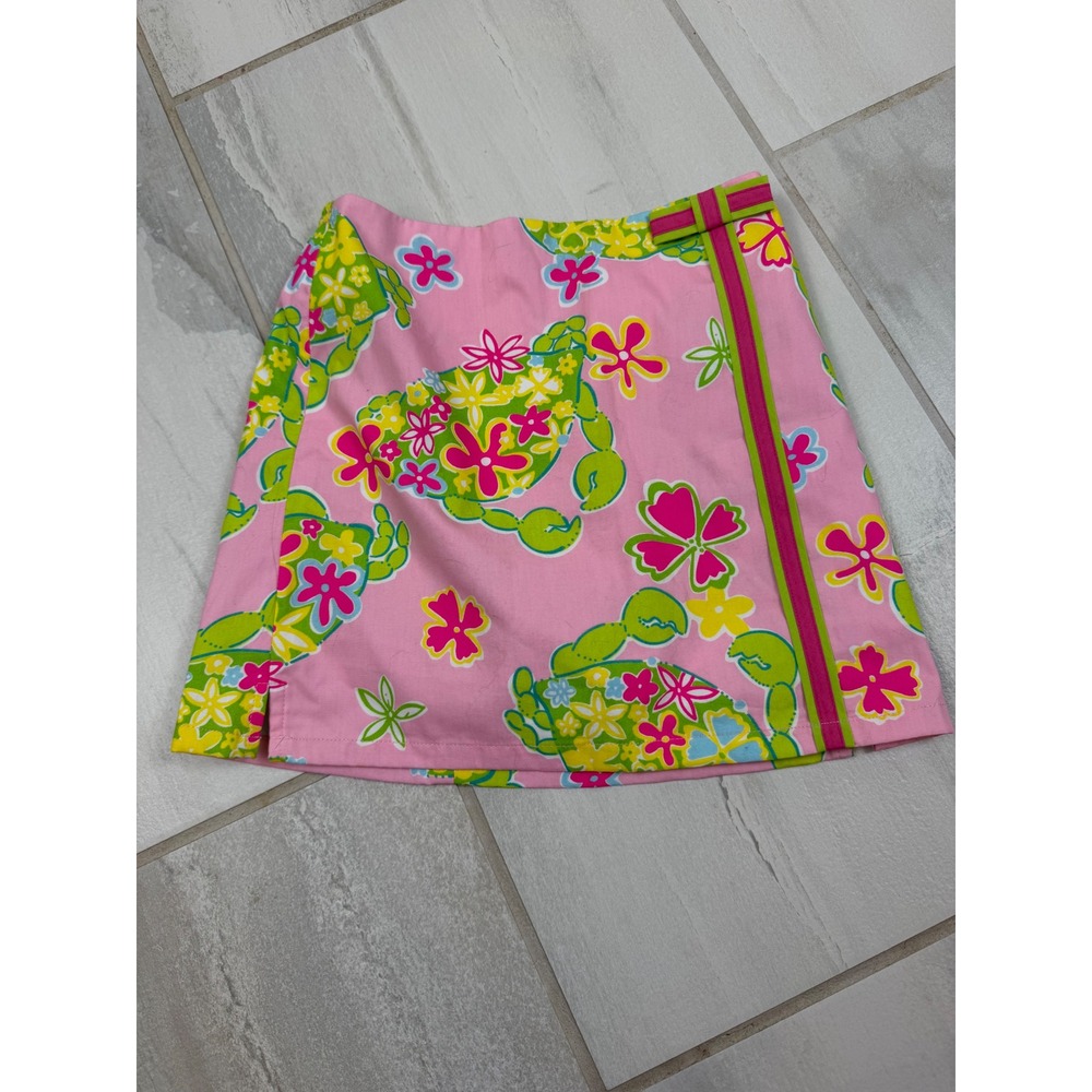 Lilly Pulitzer Girls Pink Green Crab Floral Print Skort Size 6 Cotton Mini Skirt